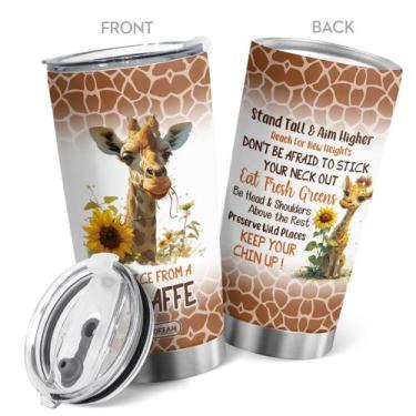 Imagem de Copo de viagem Oasisdream 600ml em aço inoxidável com estampa de giraf