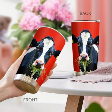 Imagem de Caneca Tumbler Oasisdream de aço inoxidável 600 ml com estampa de vaca