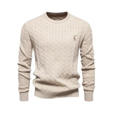 Imagem de Suéter Masculino De Algodão Com Bordado De Girafa, Gola Redonda, Padrã