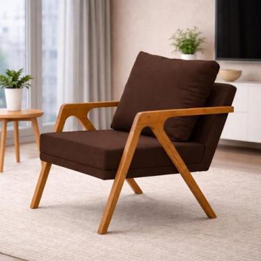 Imagem de Poltrona Mona Pés De Madeira Linho Sala Escritorio Decoração Cor:Bege 