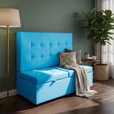 Imagem de Canto Alemão Recamier Bau + Painel Madri 120cm Suede Azul Turquesa - Inova Decor