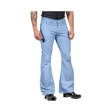 Imagem de Calças Retro Flare Masculinas De Cintura Média Em Cor Sólida, Clássica