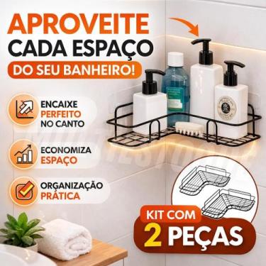 Imagem de Prateleira Aramado De Canto Em L Porta Shampoo - 2 Peças - TOP RIO