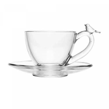 Imagem de Xicara C/ Pires Bird Passarinho café Cristal 80 ml 1 Unid. - Wolff