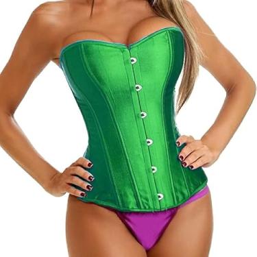 Imagem de Corset Corselet Espartilho Modelador Acetinado Linha Casual Tam 36 a 56 Verde Bandeira M390