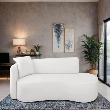 Imagem de Divã Recamier Suíça Curvo Sala Recepção 150cm Ld Bouclé Branco