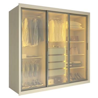 Imagem de Guarda Roupas Casal 3 Portas de Correr Reflecta 4 Gavetas 100% MDF Lux