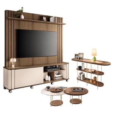 Imagem de Estante Home Theater Trinus Castanho Off White com Kit Mesa de Centro 