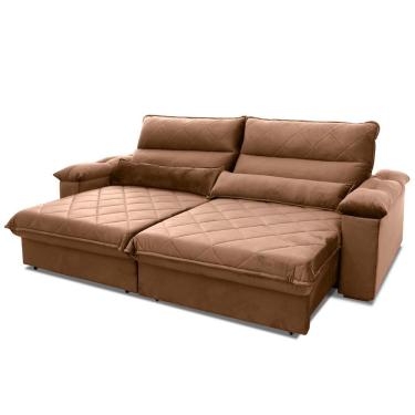 Imagem de Sofá Retrátil Reclinável Grécia 2,50m Suede Velut Bege Molas No Assento - King House