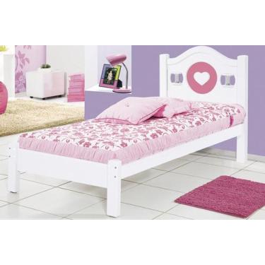 Imagem de Cama Solteiro Coração Branco Rosa Infantil Quarto Menina MDF - NE Loja