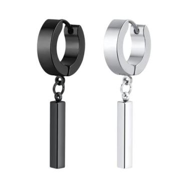 Imagem de Brincos Masculinos Punk Geométricos De Argola Huggie Hipoalergênicos D