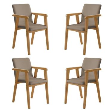 Imagem de Kit 4 Cadeiras com Braço para Sala de Jantar Pés Madeira Maciça Flora Cinamomo/Bege