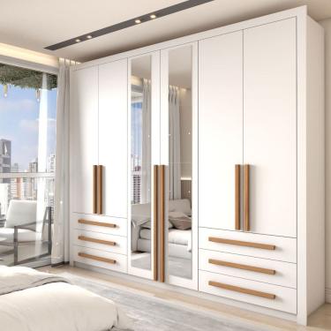 Imagem de Guarda-Roupa Casal Severo Plus 6 Portas 6 Gavetas com Espelho Branco - Panorama Móveis