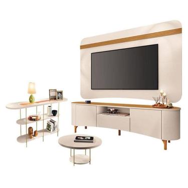 Imagem de Rack Bancada Elara E Painel Armony Off White Cinamomo Com Mesa De Centro Sky E Aparador Infinity Off White - Hb Móveis