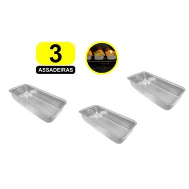 Imagem de Conjunto Com 3 Formas Tabuleiro Assadeiras Para Pão Em Alumínio Polido
