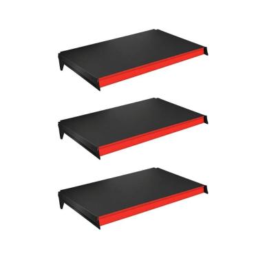 Imagem de Kit 3 Bandejas Prateleiras 40x73 P/gôndola New Plus Preta Porta Etiquetas Vermelho - SA...