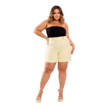 Imagem de Short Plus Size Linho Feminino Cinto Botõs Decorativos - Thania Moda F