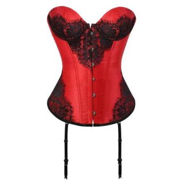 Imagem de Corset Cetim Espartilho Corselet Corpete Vermelho Com Preto - Modas Fa