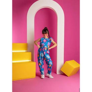 Imagem de Macacão estamapado  feminino infantil azul - Sementinhas
