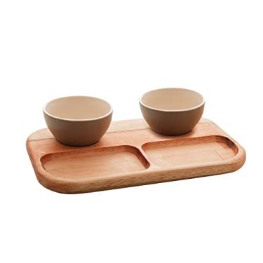 Imagem de PETISQUEIRA DE MADEIRA COM 2 BOWLS DE CERÂMICA LIPTUS 30x18x6cm CINZA