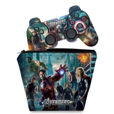 Imagem de Capa Case E Skin Adesivo Compatível Ps3 Controle - Avengers Vingadores