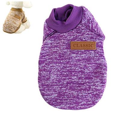 Imagem de Yajun Suéter quente de inverno para cães filhotes e gatos, roupas clássicas macias para cães pequenos PP-G casaco quente macio espesso, roxo, GG
