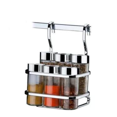 Imagem de Suporte Temperos 6 Peças Para Barra De Cozinha  Aço Cromado