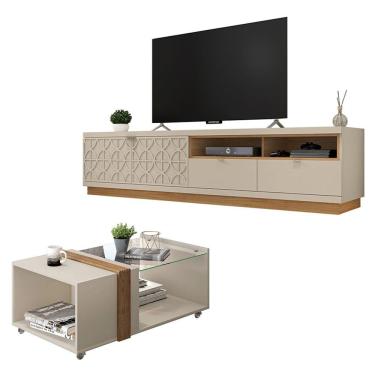 Imagem de Conjunto Sala de Estar Rack Bancada Mesa Renda Caemmun