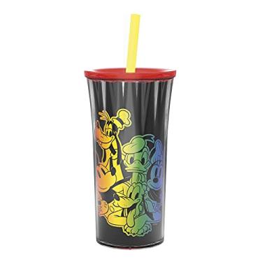 Imagem de Zak Designs Disney Rainbow Collection Copo de plástico com isolamento de parede dupla para bebidas frias, copo de viagem com tampa à prova de respingos e canudo feito com materiais duráveis (Mickey and Friends, 590 ml, sem BPA)