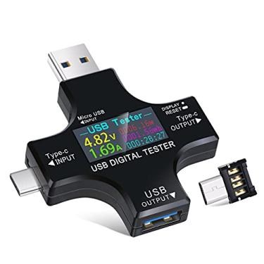 Imagem de Eversame 2 em 1 Tipo C USB Tester Tela colorida LCD Digital Multímetro, USB C Tensão Corrente Voltímetro Amperagem Detector de Amperímetro USB Cabo Carregador Indicador DC3.6-30V/0-5.1A