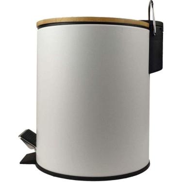 Imagem de Lixeira Branca com Pedal e Tampa de Bambu - Paradise