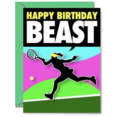 Imagem de Play Strong Cartão de aniversário para meninas Tennis Beast 1 pacote (5 x 7) cartões de aniversário esportivos tênis - incrível para jogadores de tênis, treinadores e fãs aniversários, presentes e festas!