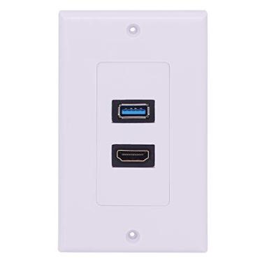 Imagem de Placa de parede de 2 gangues, placa de parede Yeworth com escova dupla estilo gangue, abertura de passagem, inserção de cabo de baixa tensão, instalação na parede para cabos alto-falantes, cabos HDMI, 1-Gang 1USB+1HDMI