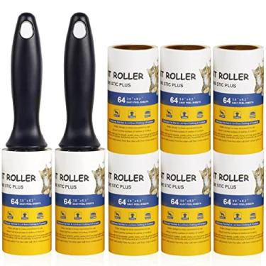 Imagem de Removedor de pelos para animais de estimação com rolo de fiapos extraadesivos para remoção de sujeira de pelos de animais de estimação para móveis, tapetes de móveis, 8 pacotes de recargas