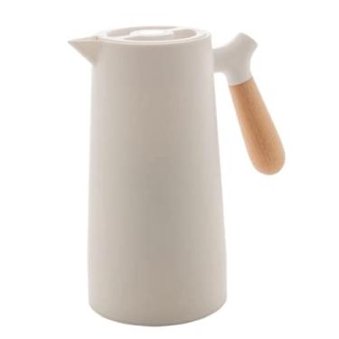 Imagem de Garrafa Térmica Café Chá Agua 1 Litro Cabo Madeira Exclusiva Cor:Branca