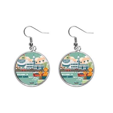 Imagem de Wellcome to Hong Kong China Brinco de gota de prata pingente joia mulher