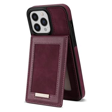 Imagem de Capa de couro com zíper para iPhone 14 13 Pro Max 12 Mini 11 X XR XS 7 8 Plus Carteira para telefone com suporte para cartão de crédito, vinho tinto, para iPhone 13 Pro Max
