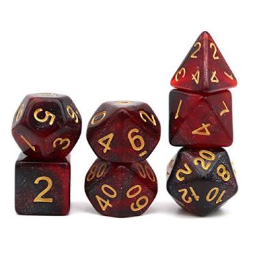 Imagem de PJOY DND Conjunto de dados poliédricos D&D Dragon Dice para Dungeons and Dragons Pathfinder RPG (vermelho e preto)