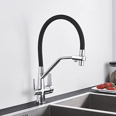 Imagem de Torneira quente e fria torneira da pia da cozinha torneira de água pura filtro misturador guindaste alças duplas purificação cozinha, cromo B, tamanho único