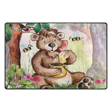 Imagem de ALAZA Tapete de área de urso fofo mel abelha 50,8 cm x 78,7 cm, tapete para porta para sala de estar, quarto, cozinha, banheiro, tapete impresso de espuma leve