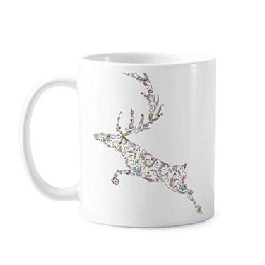Imagem de Caneca de cerâmica com estampa de plantas de Natal de rena, xícara de porcelana de café