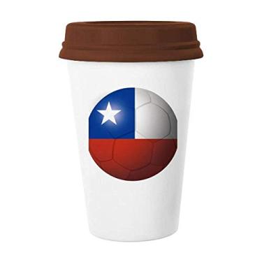 Imagem de Caneca de futebol da bandeira nacional do Chile com tampa de cerâmica para copo de café