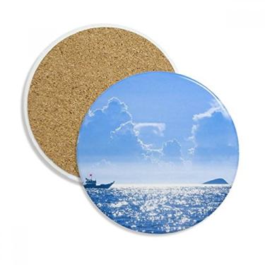 Imagem de Caneca de porta-copos com imagem de natureza do oceano, água, barco, barco, ciência, copo, copo, proteção de mesa, pedra absorvente