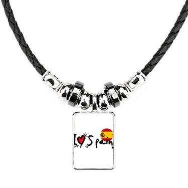 Imagem de DIYthinker I Love Spain Bandeira de Palavra Love Coração Ilustração Colar Joias Torque Pingente de Corda de Couro