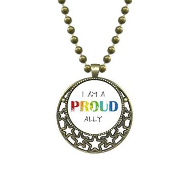 Imagem de DIYthinker LGBT Colar com pingente de bandeira de arco-íris orgulhoso Ally com estrela e corrente de lua