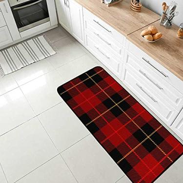 Imagem de Tapete de área de conforto tradicional vermelho preto xadrez tapete antiderrapante tapete de cozinha, tapete antifadiga para sala de jantar, lavanderia, escritório, corredor, 99 x 50 cm