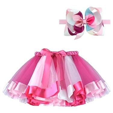 Imagem de BGFKS Conjunto de saia tutu arco-íris em camadas de tule para bebês recém-nascidas, 1º aniversário, conjunto de roupa fotográfica., rosa, 0-24 Months