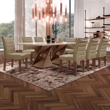 Imagem de Mesa de Jantar 8 Lugares Genova com Vidro Chocolate/Off White/Marrom Claro - Cel Móveis