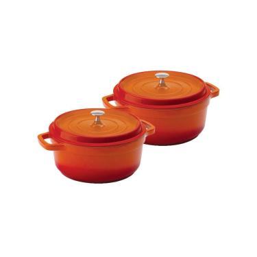 Imagem de Kit Conjunto Caçarola Hercules Revestimento Ceramico Indução Laranja 4,3L + 4,3L