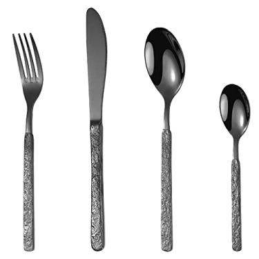 Imagem de Conjunto de talheres pretos martelados de 72 peças para 18, conjuntos de talheres de aço inoxidável premium 18/10, conjunto de talheres multiuso para casa, cozinha, restaurante, hotel, utensílios de mesa